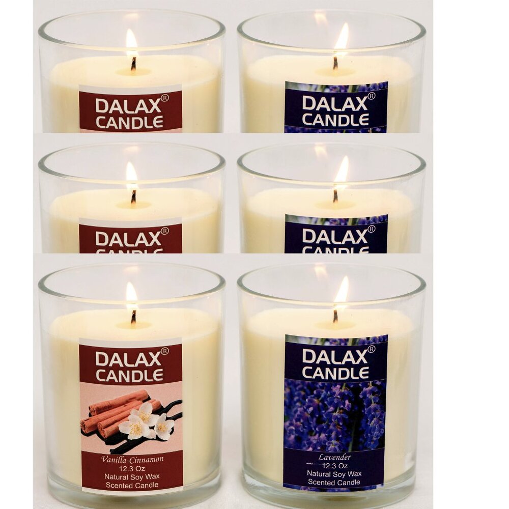 Six Set of Lavender and Vanilla Cinnamon Natural Soy Wax Jar Scented Candle